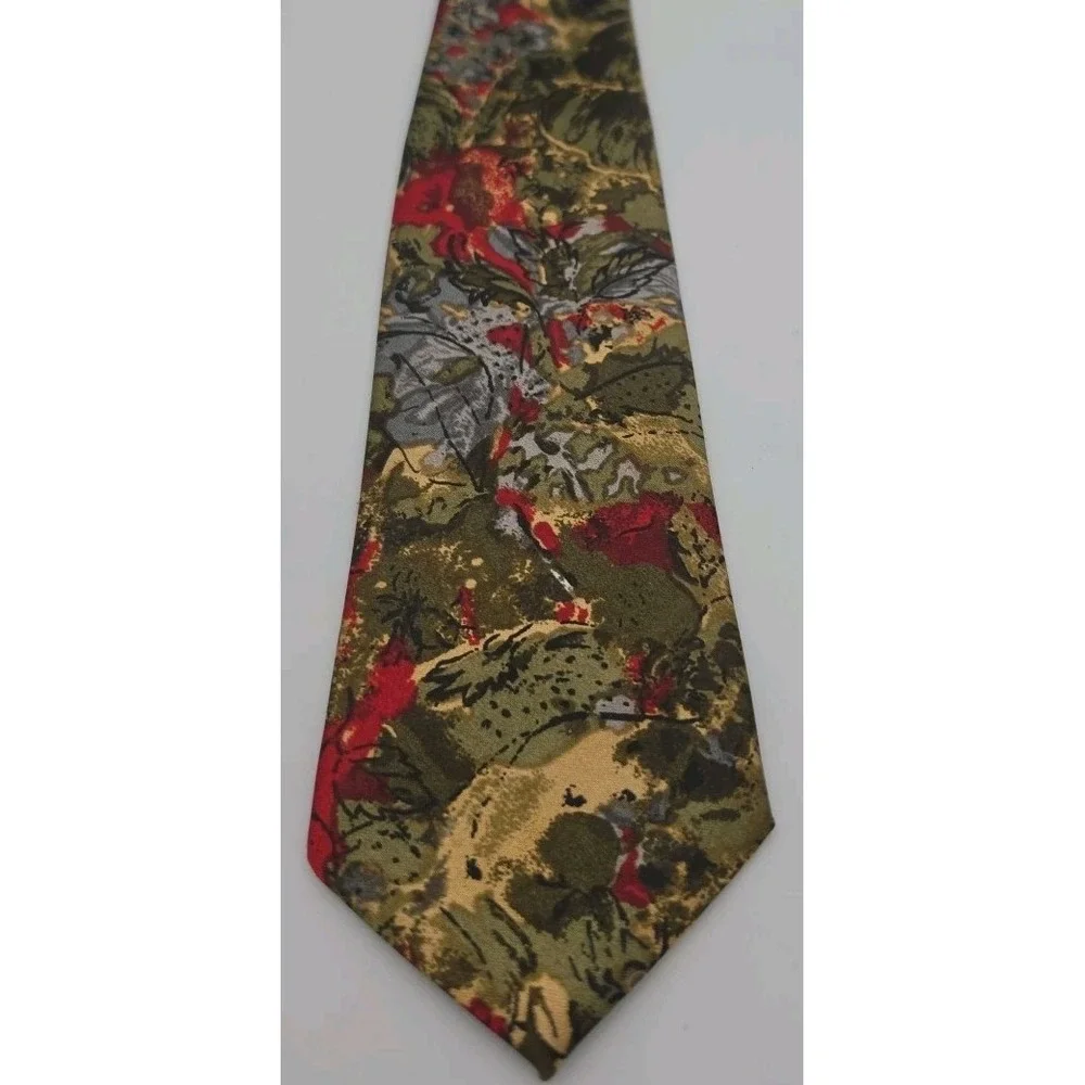 Vintage Golden Crown Mens Neck Tie 100% Silk Floral Multicolor Handmade USA